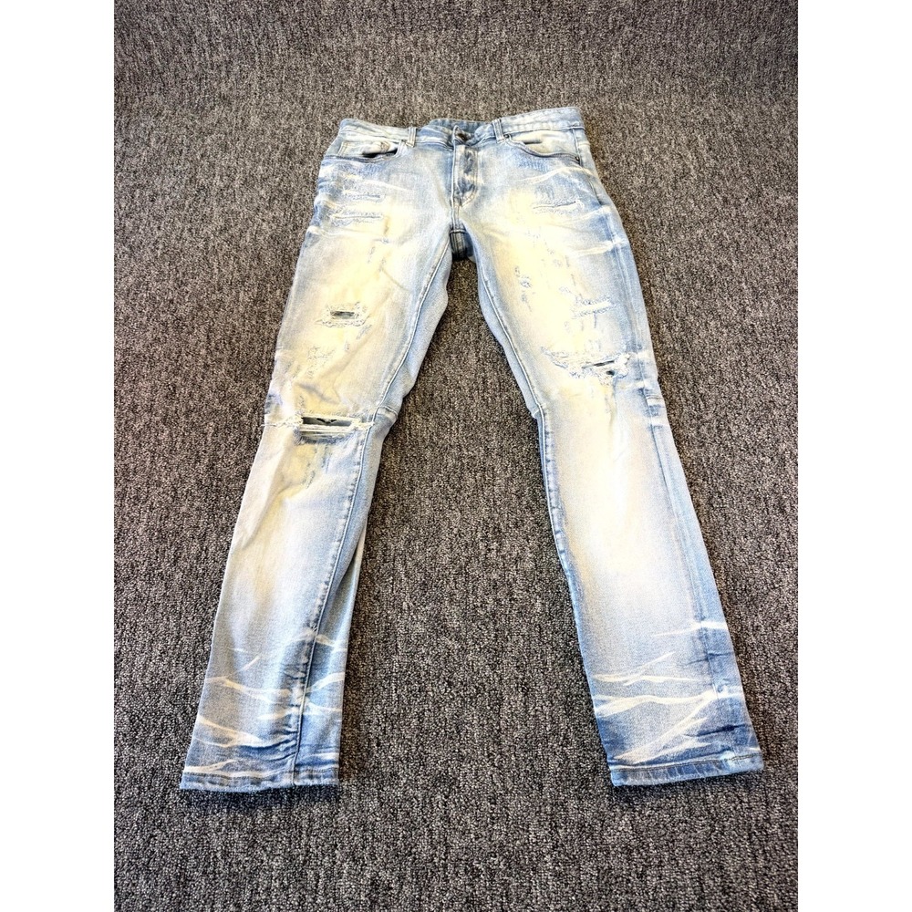 Smoke Rise Straight Jeans Mens 32x32 Blue Denim Distressed Light Wash Mid RiseSm
